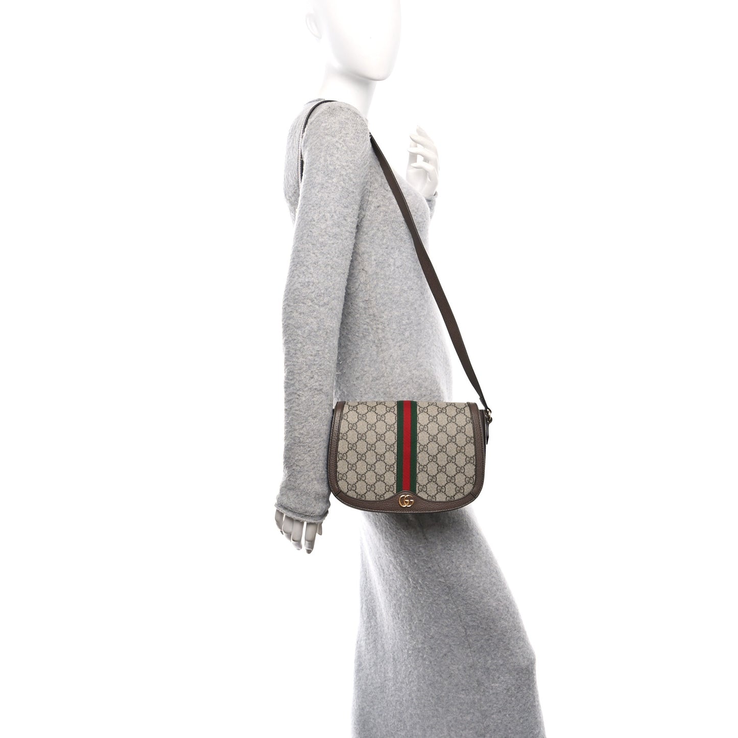 GG Supreme Monogram Web Small Ophidia Flap Messenger Bag Brown