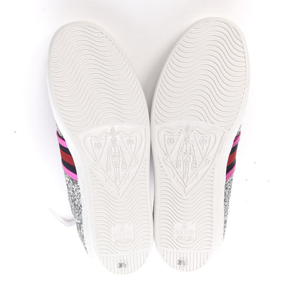 Gucci Glitter Web Ace Sneakers 38.5 Silver 10 of 11