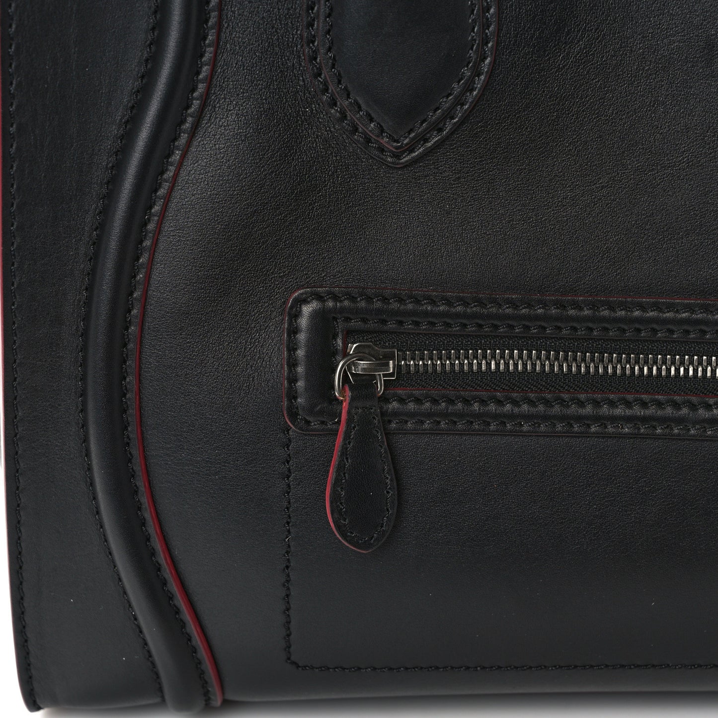 Smooth Calfskin Mini Luggage Black Pink Trim