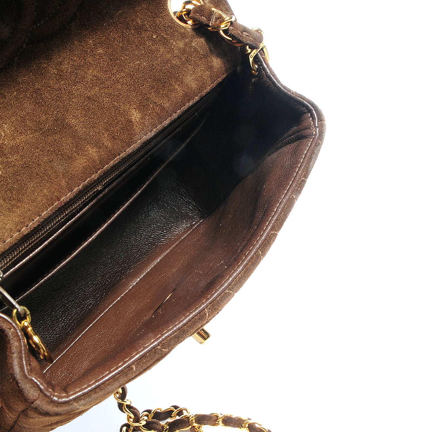 Suede Quilted Mini Square Flap Brown