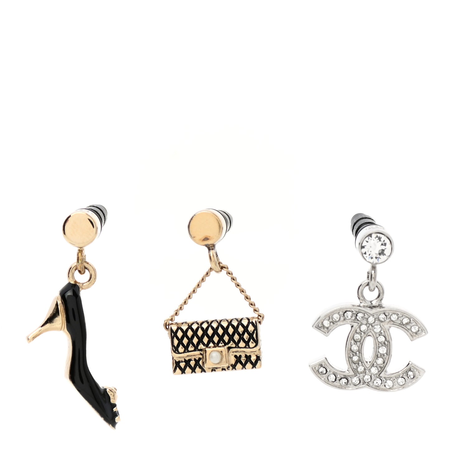 Crystal CC Dangle Earphone Charms Gold