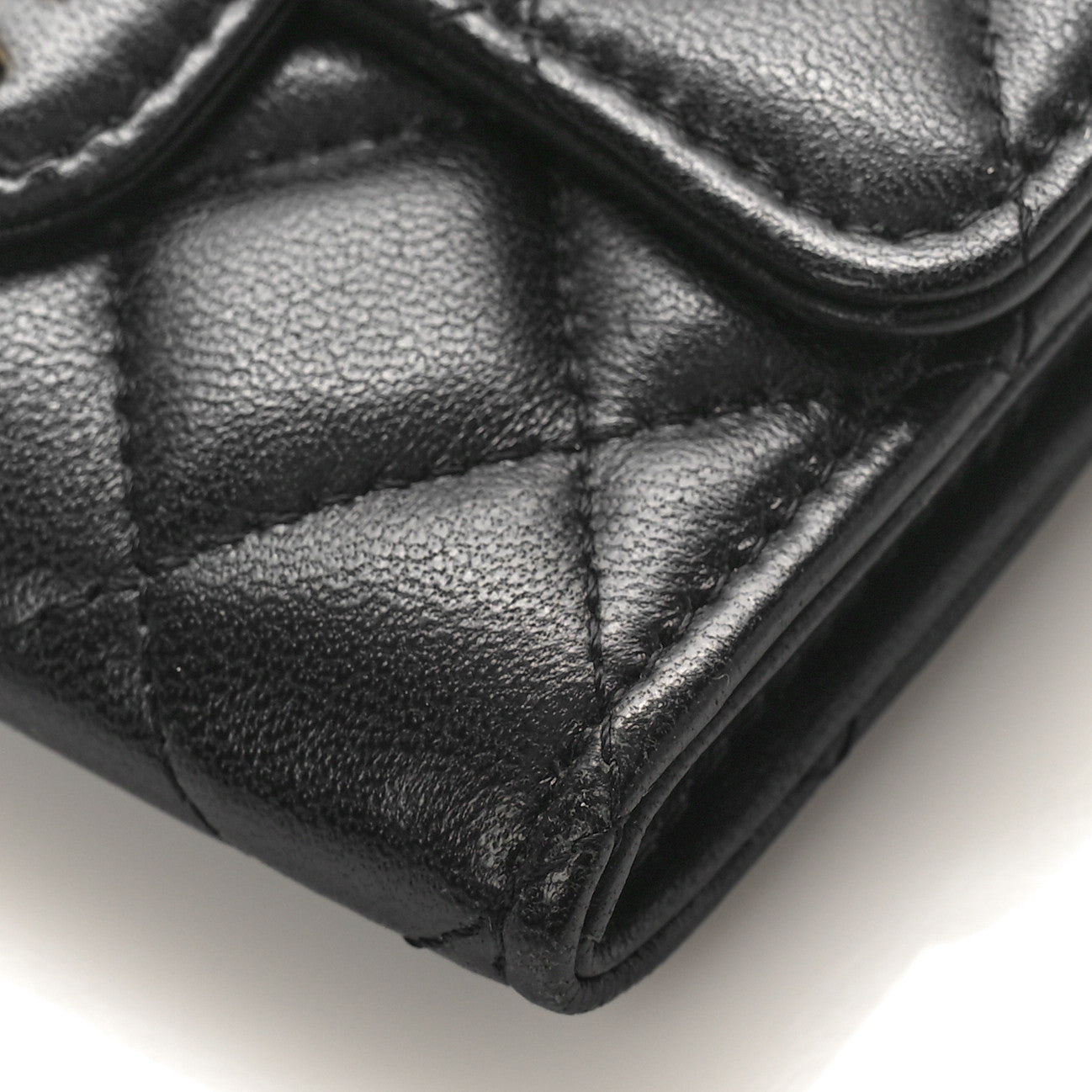 Lambskin Quilted Flap Card Holder Wallet Black