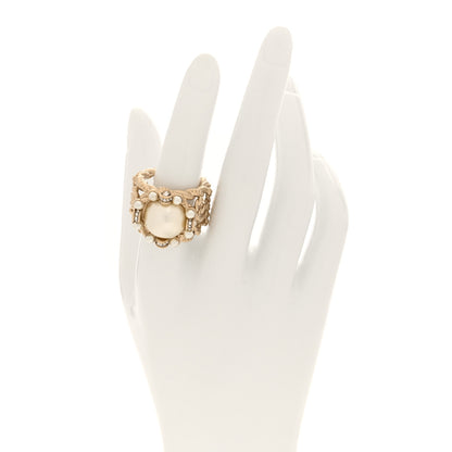 Chanel Crystal Pearl Twisted CC Ring 53 6.5 Gold 2 of 5