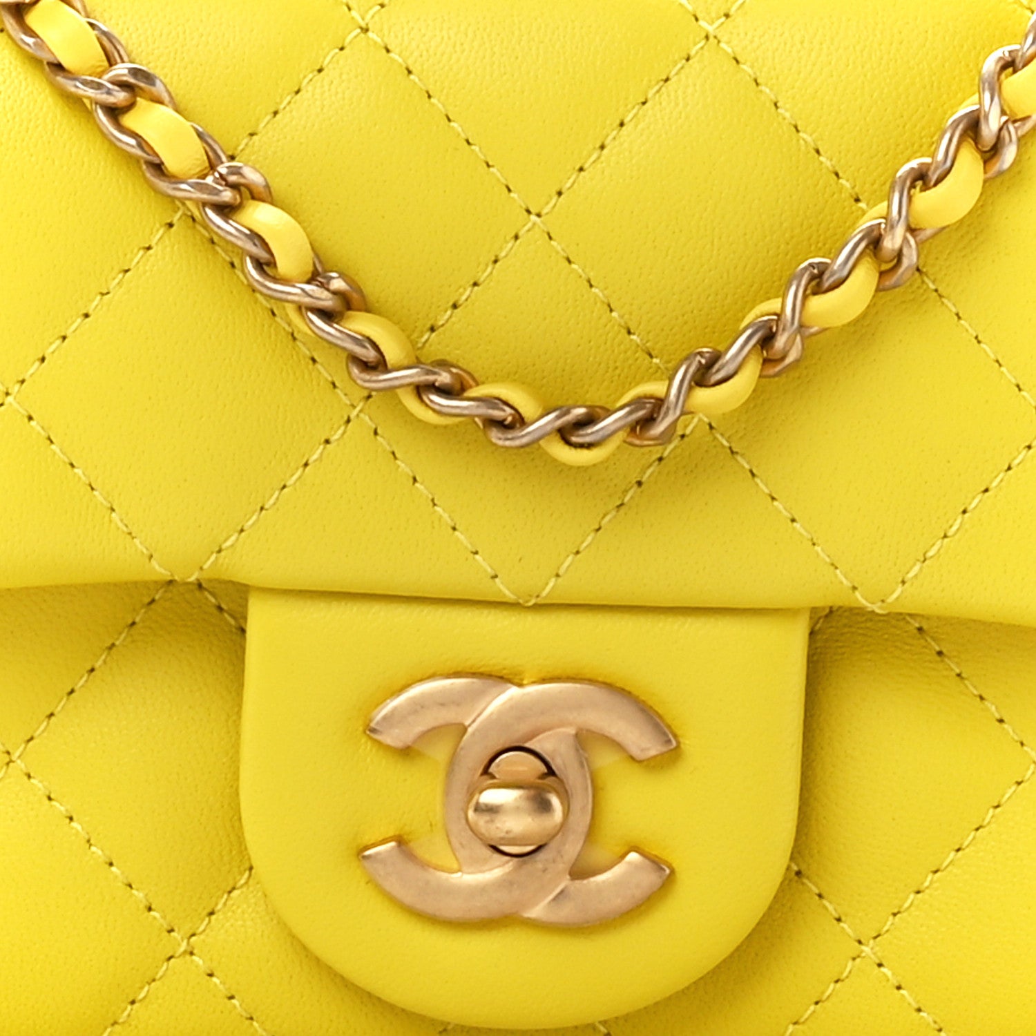 Chanel Lambskin Quilted Mini Rectangular Pearl Crush Flap Yellow 9 of 11