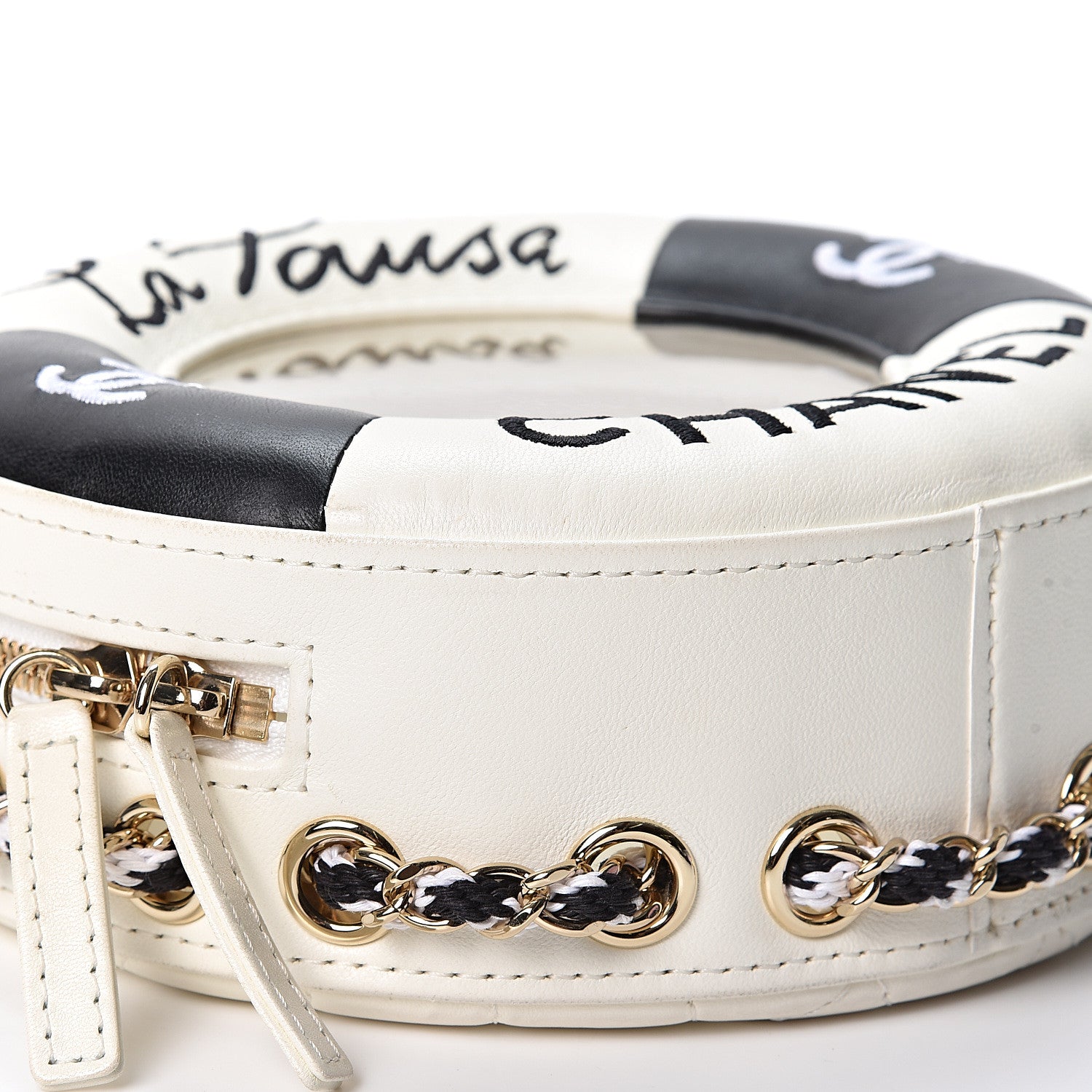 Chanel Lambskin Coco Lifesaver Round Bag Black White 8 of 10