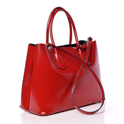 Prada Saffiano Vernice Medium Double Bag Rosso 3 of 23