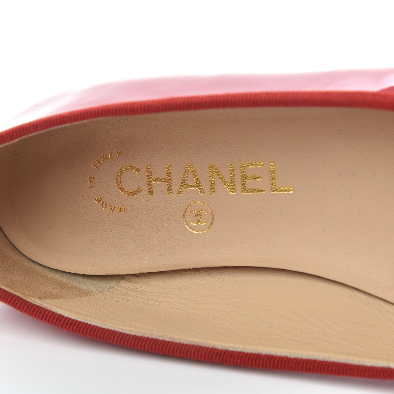Chanel Patent CC Cap Toe Ballerina Flats 37.5 Red 6 of 17