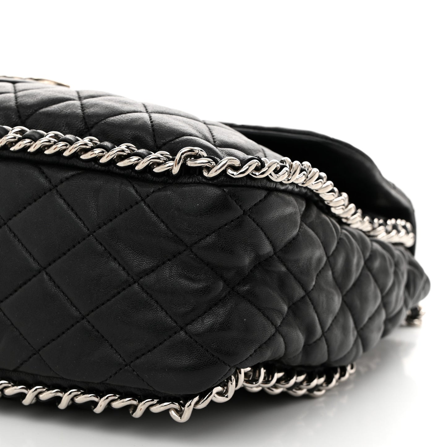 Washed Lambskin Quilted Maxi Chain Around Flap Black