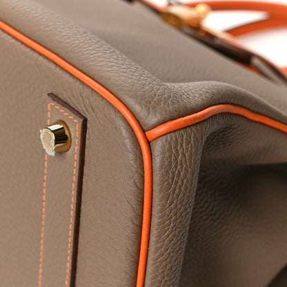 Hermes Togo Bi Color Horseshoe Birkin 40 Etoupe Orange 9 of 11