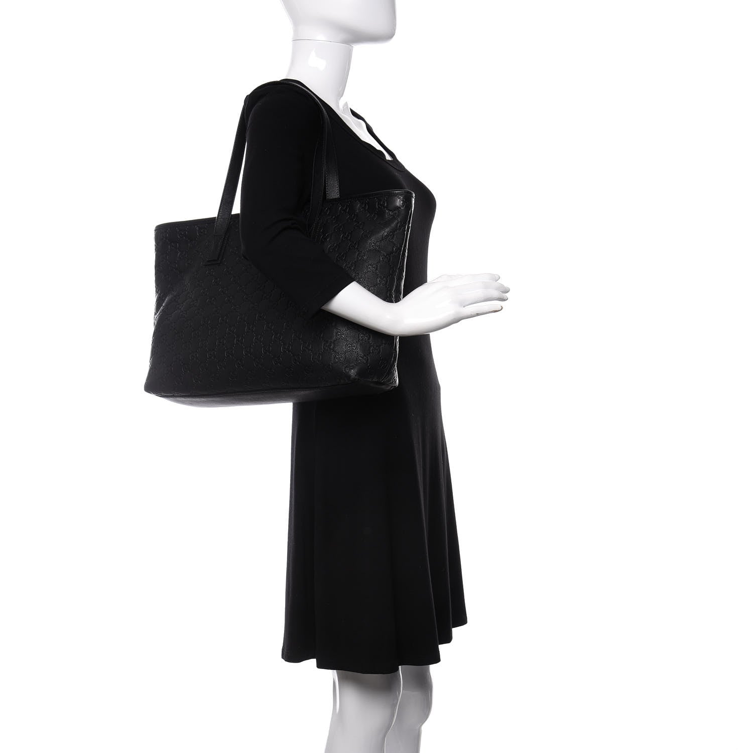 Gucci Guccissima Medium Zippered Shopping Tote Black 2 of 14