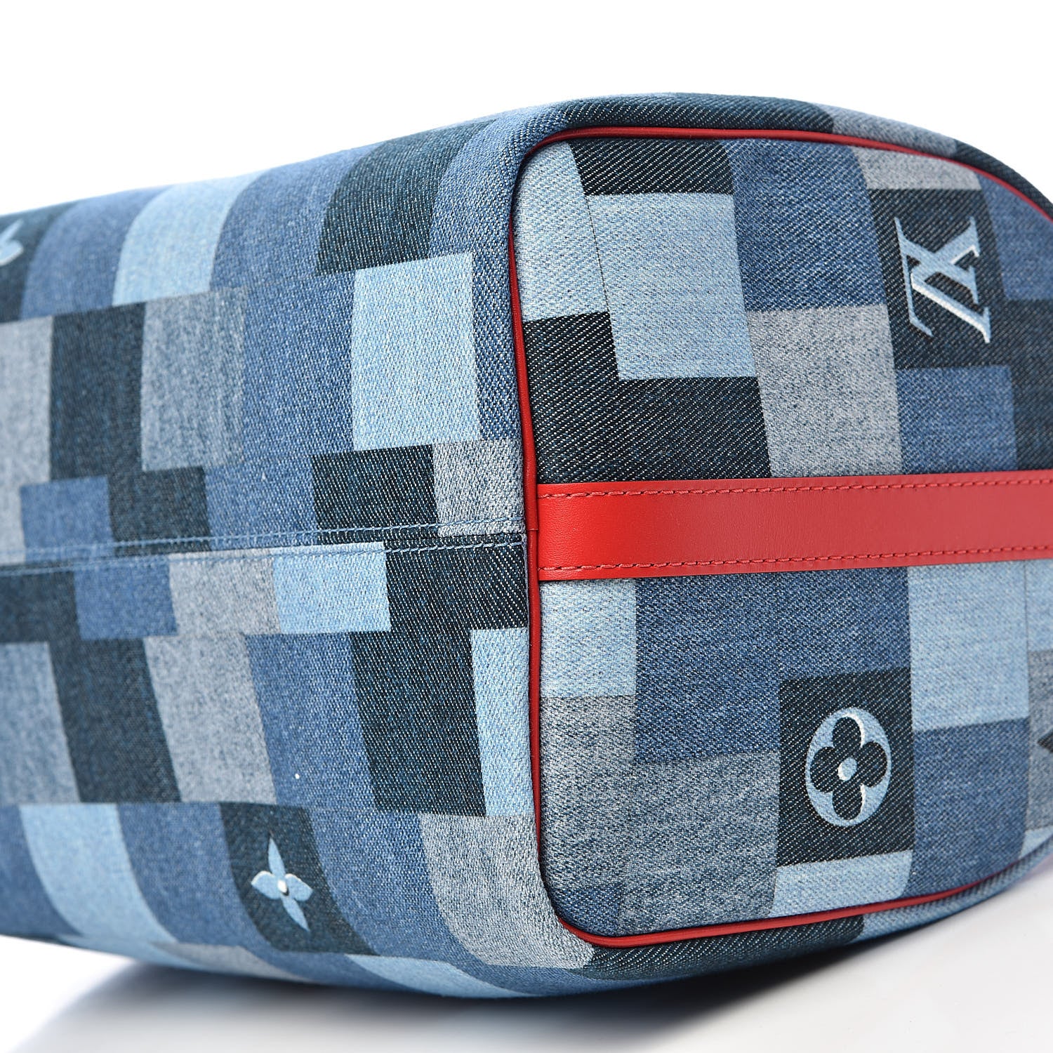 Louis Vuitton Denim Damier Monogram Patchwork Speedy Bandouliere 30 Blue Rouge 10 of 11