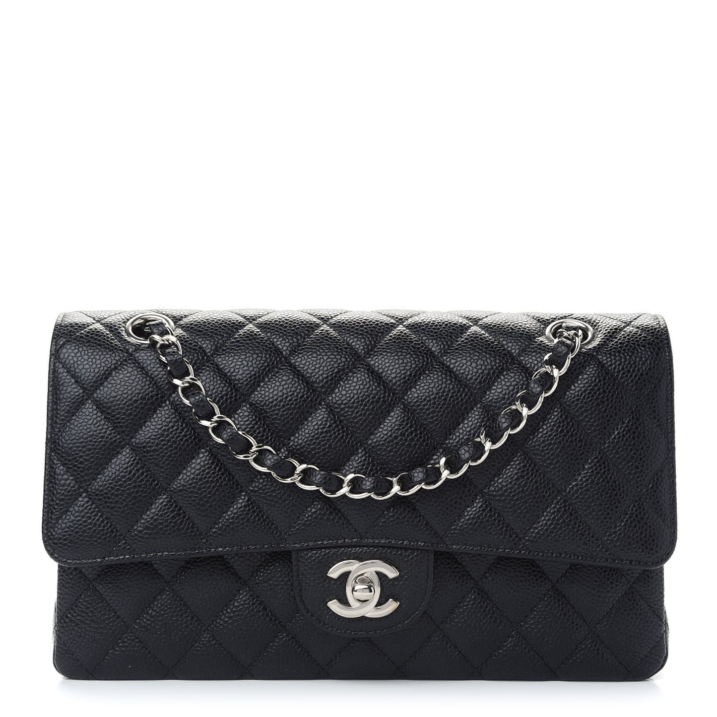Caviar Quilted Medium Double Flap Black