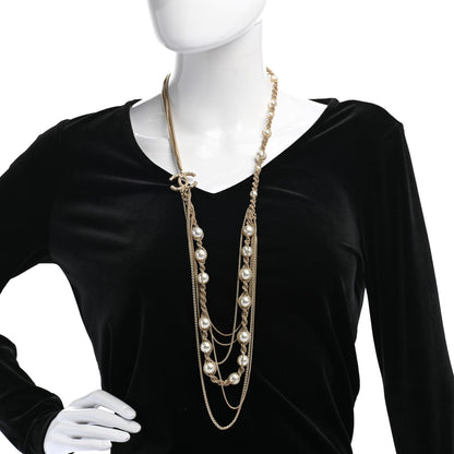 Chanel Pearl Chain CC Long Multistrand Necklace Gold 2 of 7