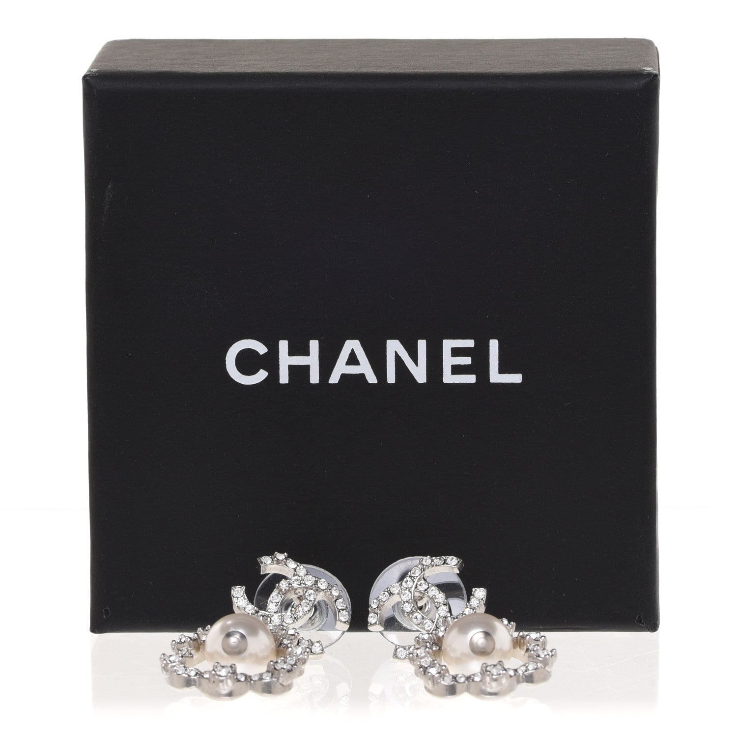 Chanel Crystal Pearl Imperial Bow Earrings Silver 5 of 5