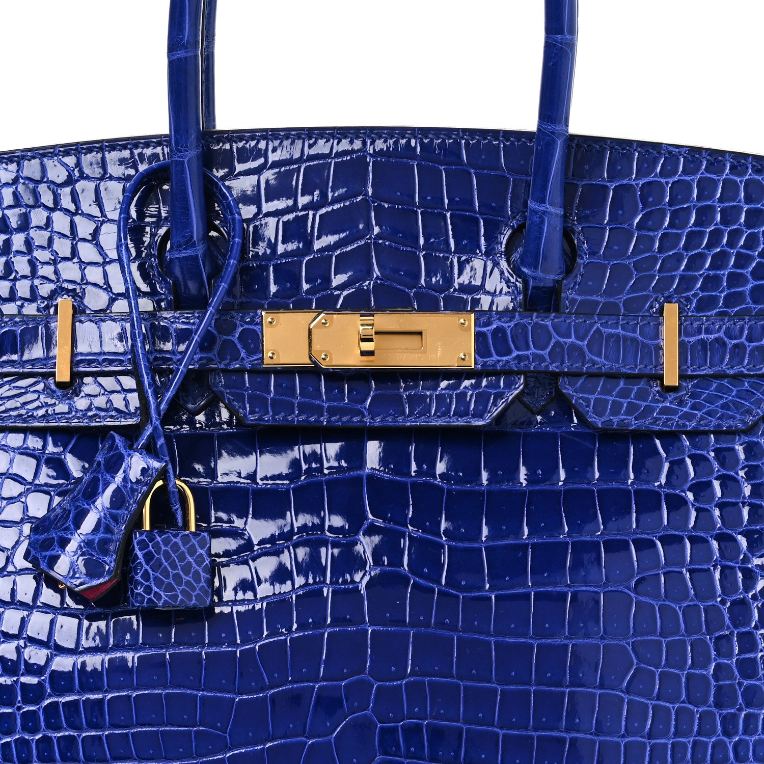 Hermes Shiny Porosus Crocodile Horseshoe Birkin 30 Bleu Electrique Magnolia 8 of 13