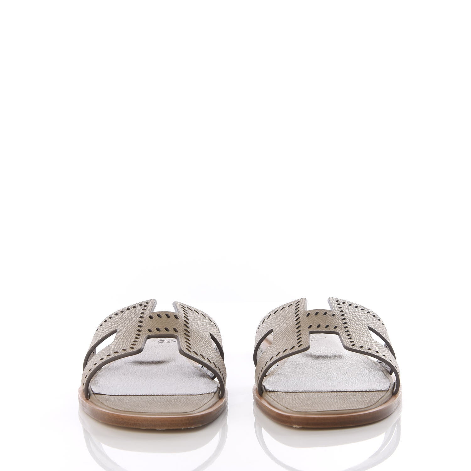 Hermes Epsom Perforated Oran Sandals 37 Etain 2 of 10