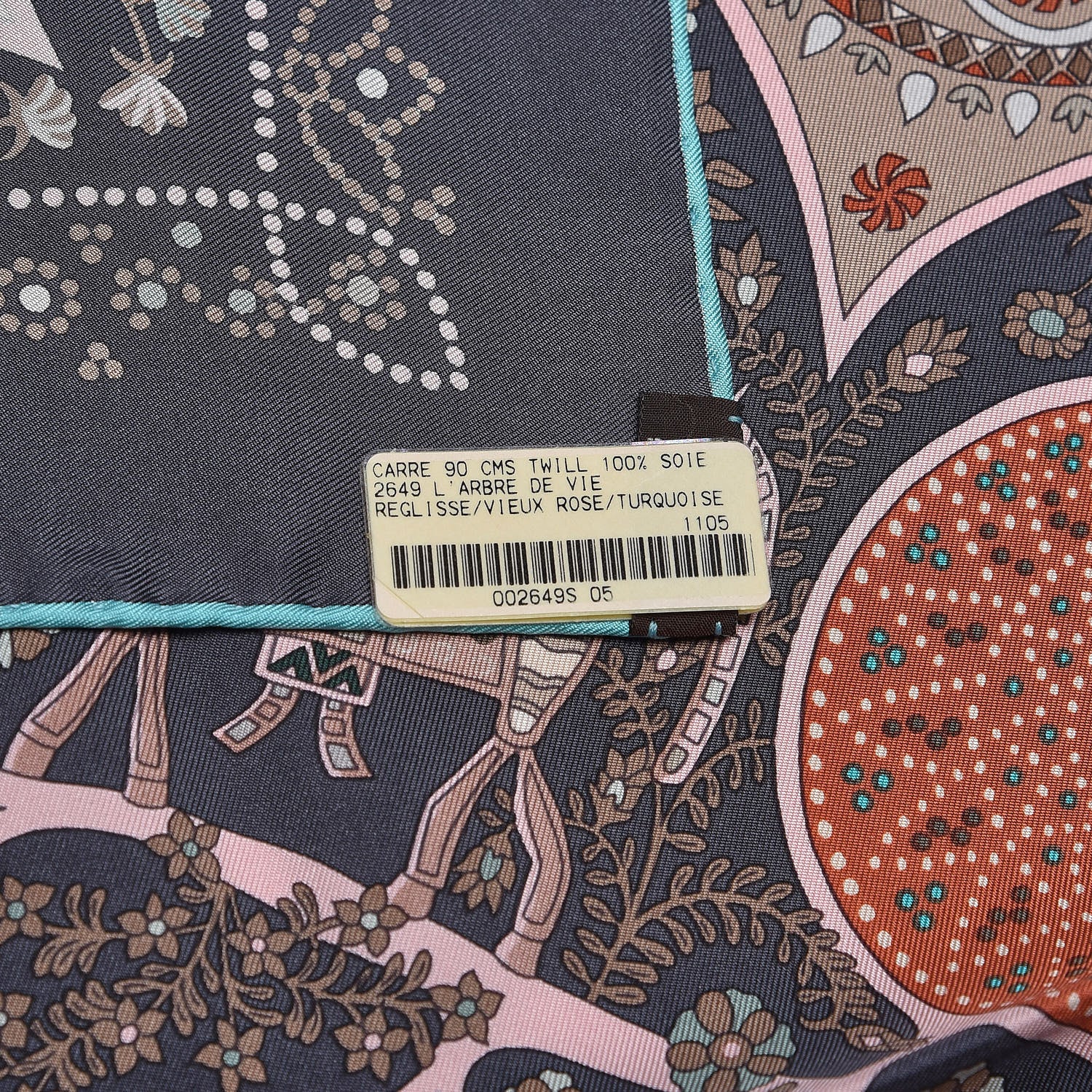Hermes Silk L'Arbre De Vie Scarf 90 Reglisse Vieux Rose Turquoise 5 of 6