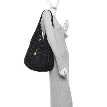 Miu Miu Raffia Crochet Woven Hobo Black Naturale 2 of 11