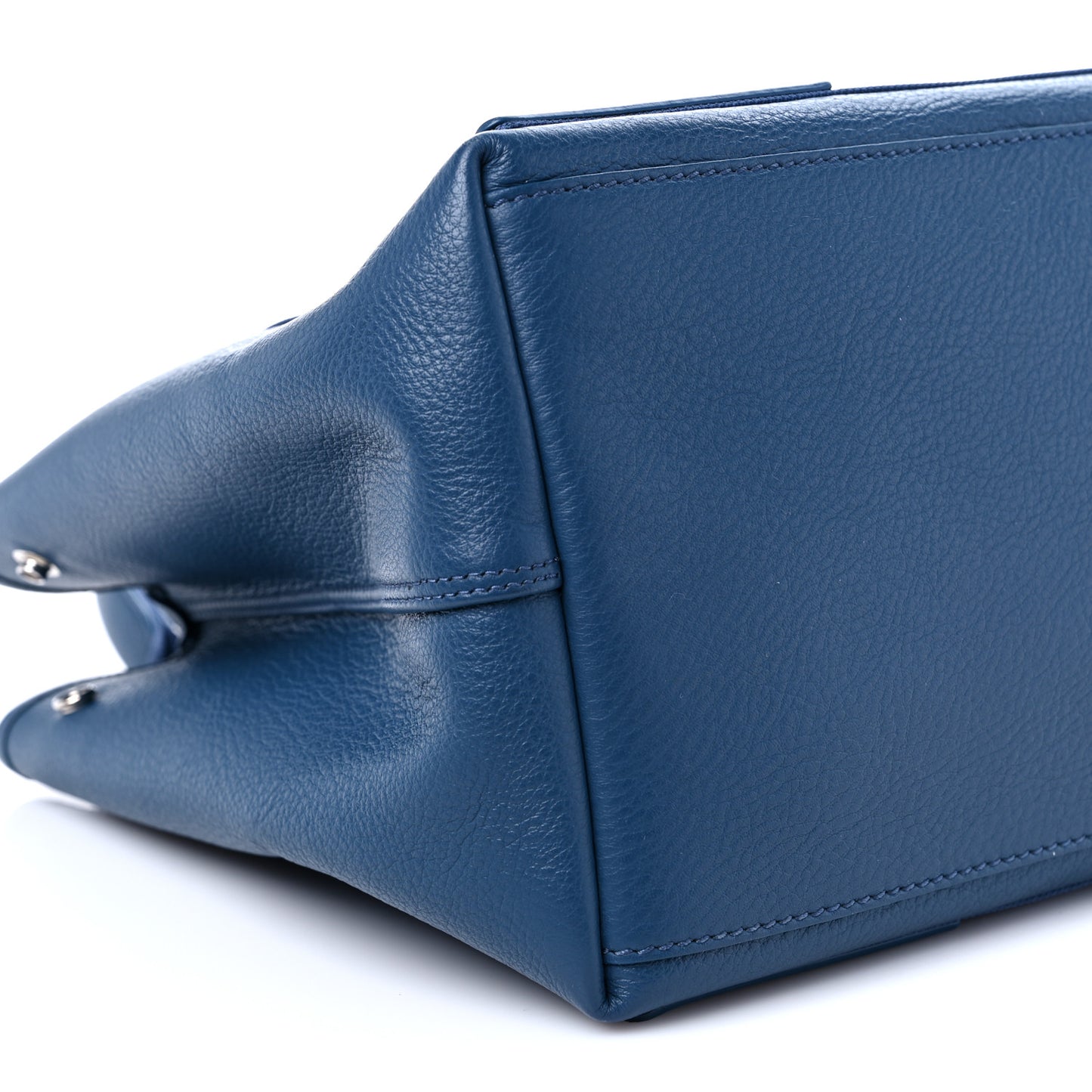 Calfskin S Navy Cabas Petrol Blue White