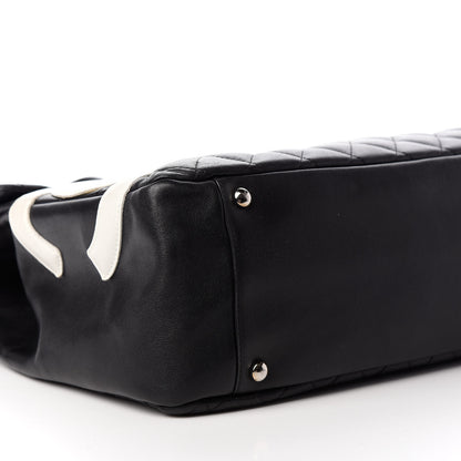 Chanel Calfskin Quilted Large Cambon Flap Black White 8 of 9