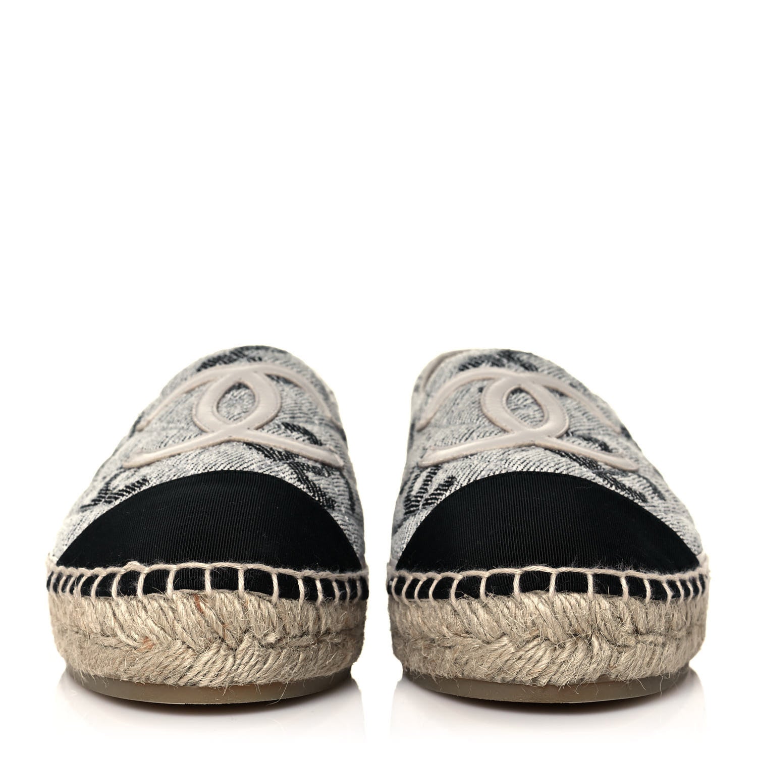 Chanel Cotton Jacquard Grosgrain CC Print Espadrilles 37 Grey Black 2 of 9