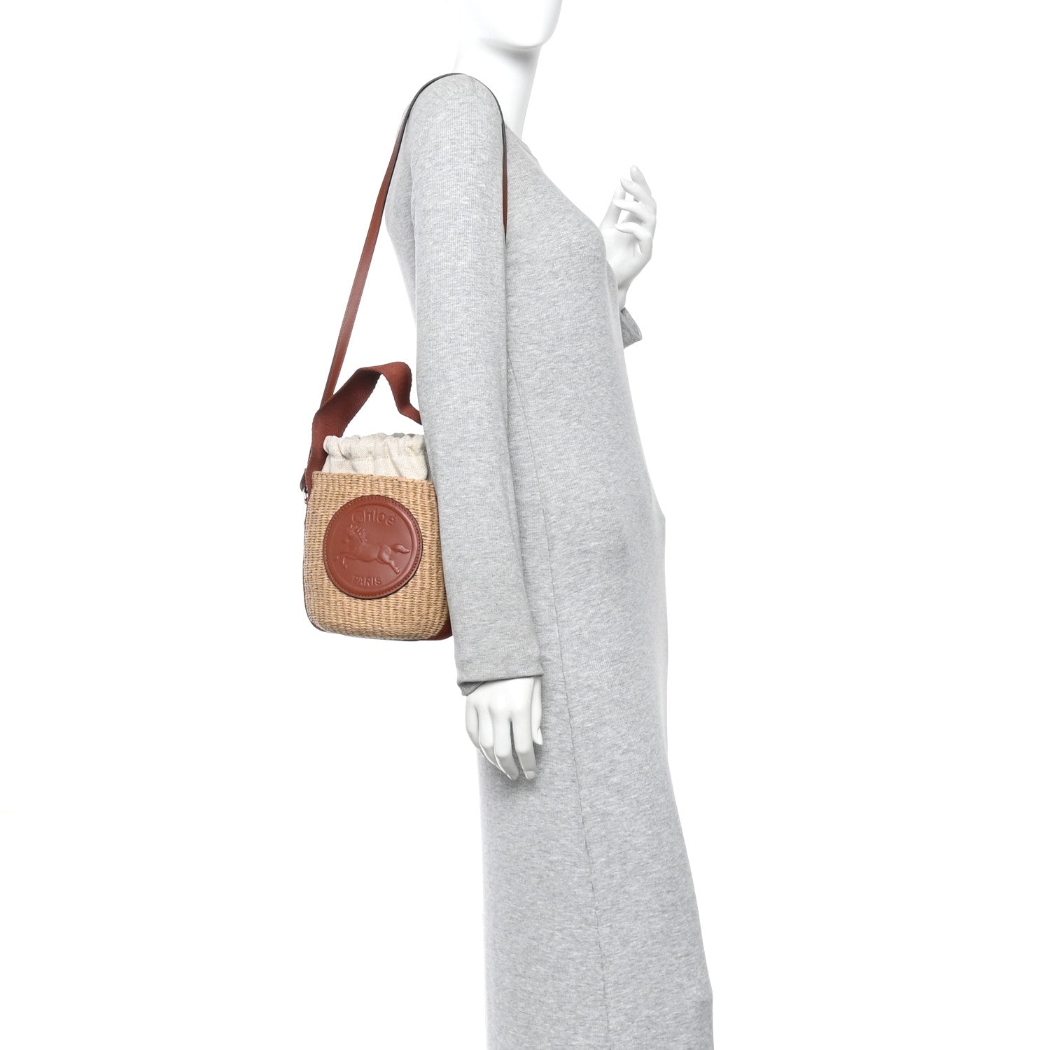Chloe X MIFUKO Paper Raffia Calfskin Small Horse Medal Bucket Bag Sepia Brown 2 of 11