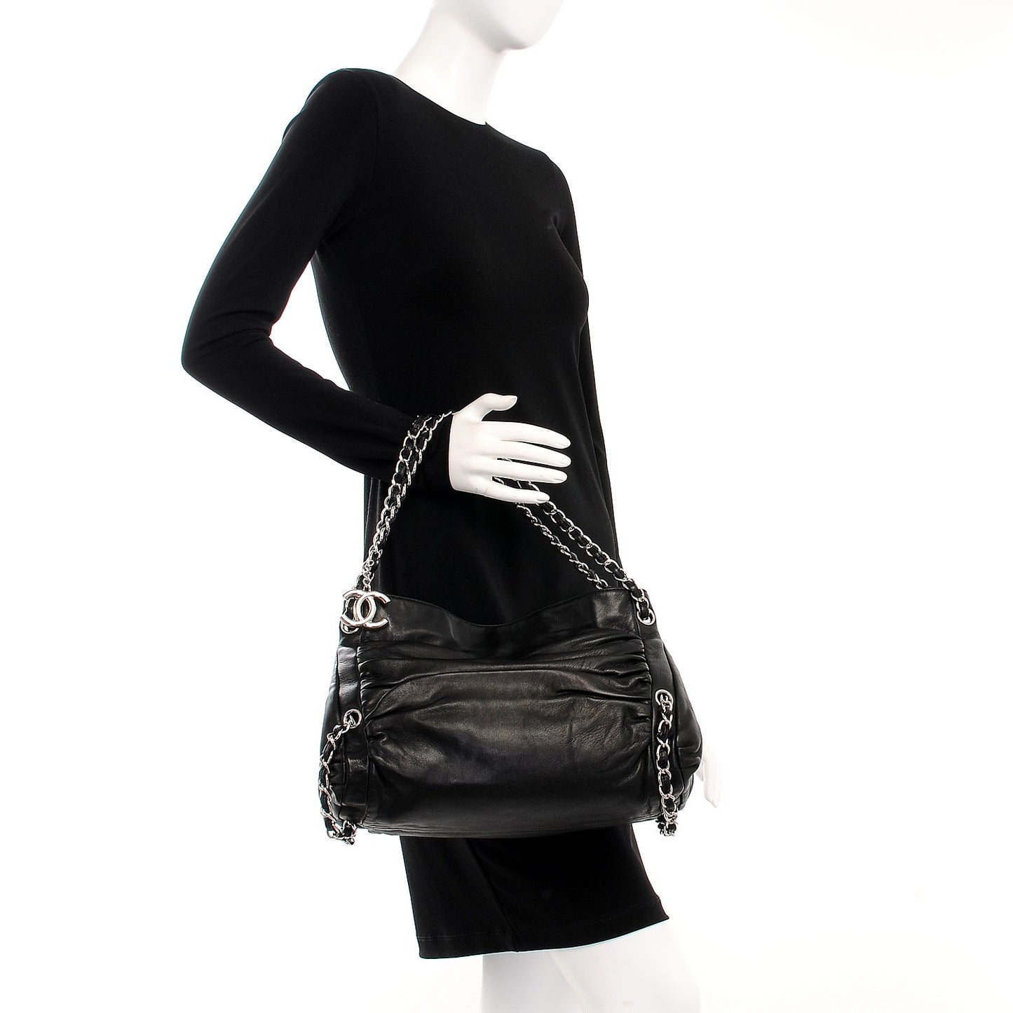 Lambskin Large Sharpei Shoulder Bag Black