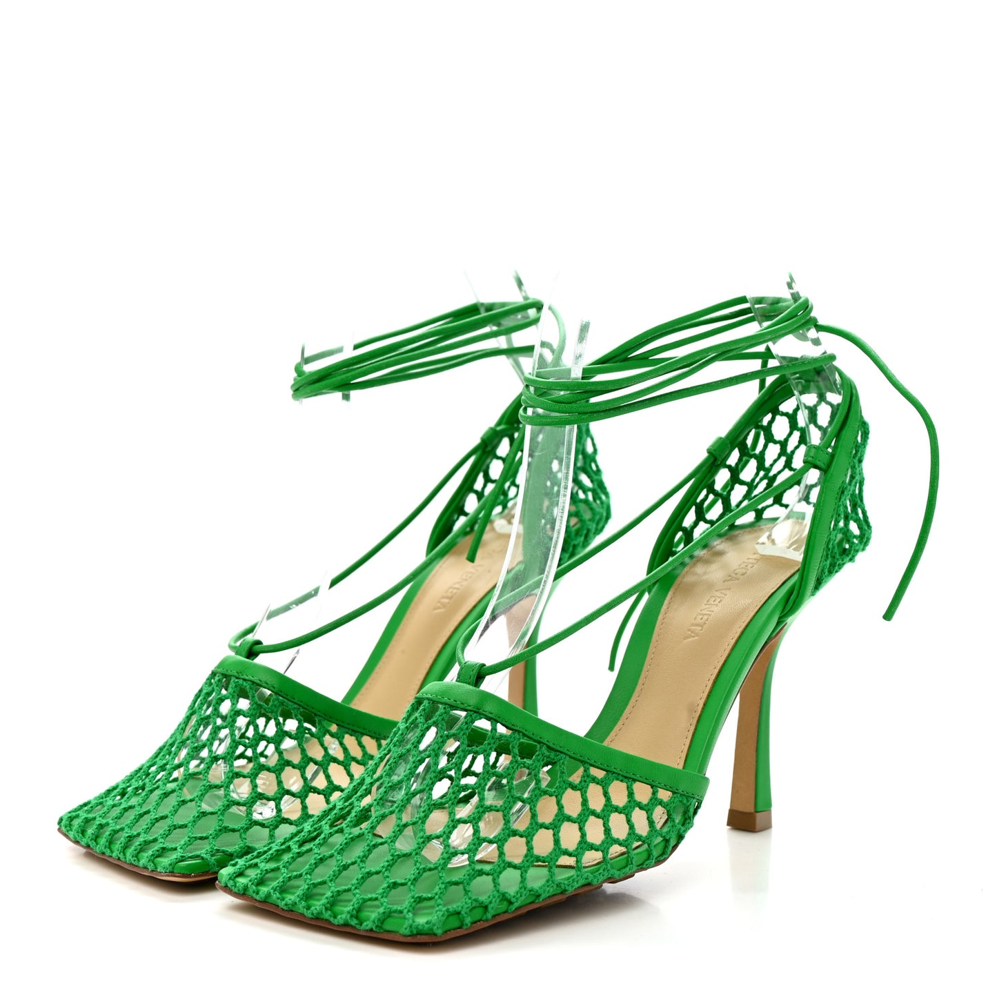 Mesh Nappa Stretch Ankle Tie 90mm Sandals 37 Grass