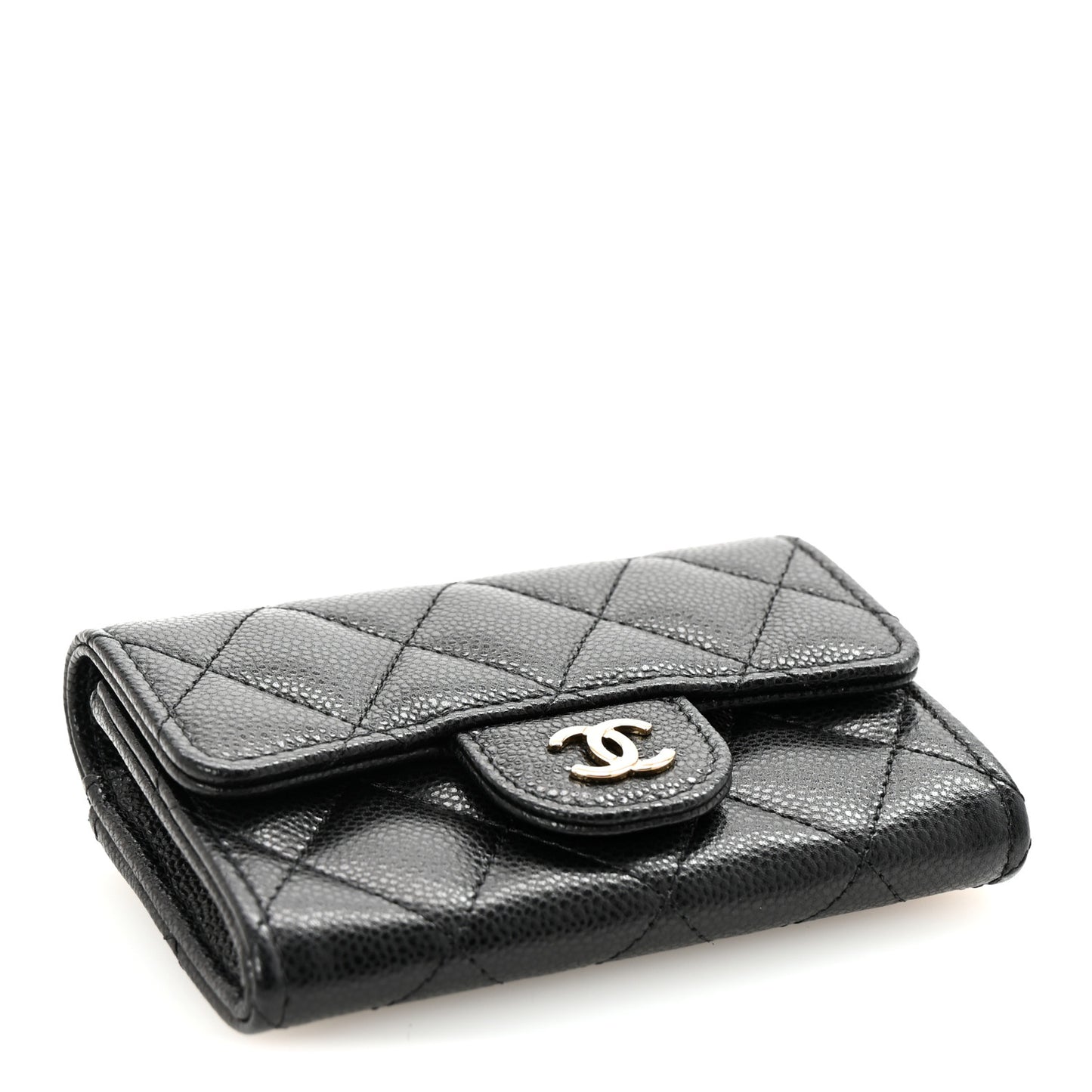 Caviar Quilted Flap Card Holder Wallet Black
