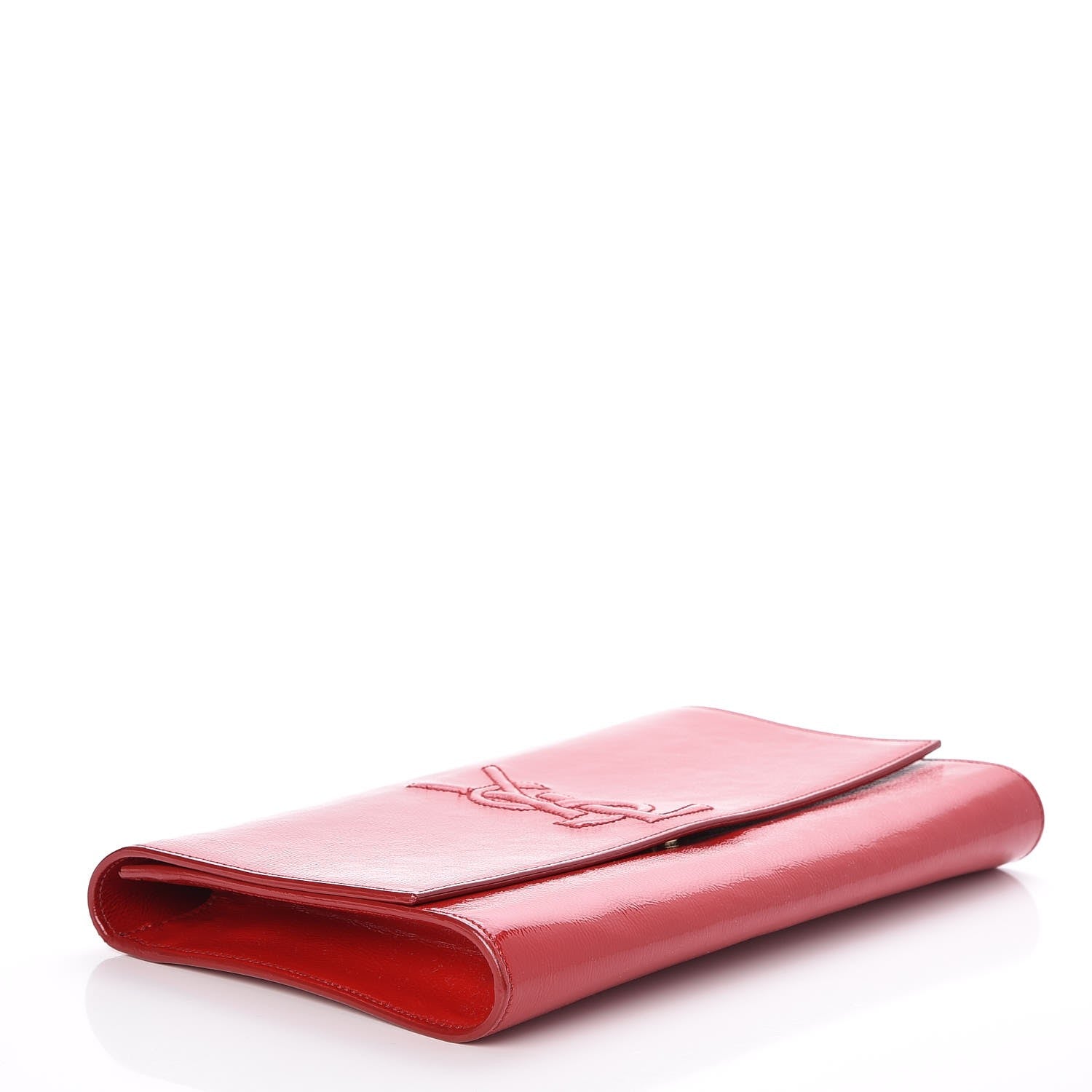 Saint Laurent Textured Patent Monogram Large Belle De Jour Clutch Red 4 of 7