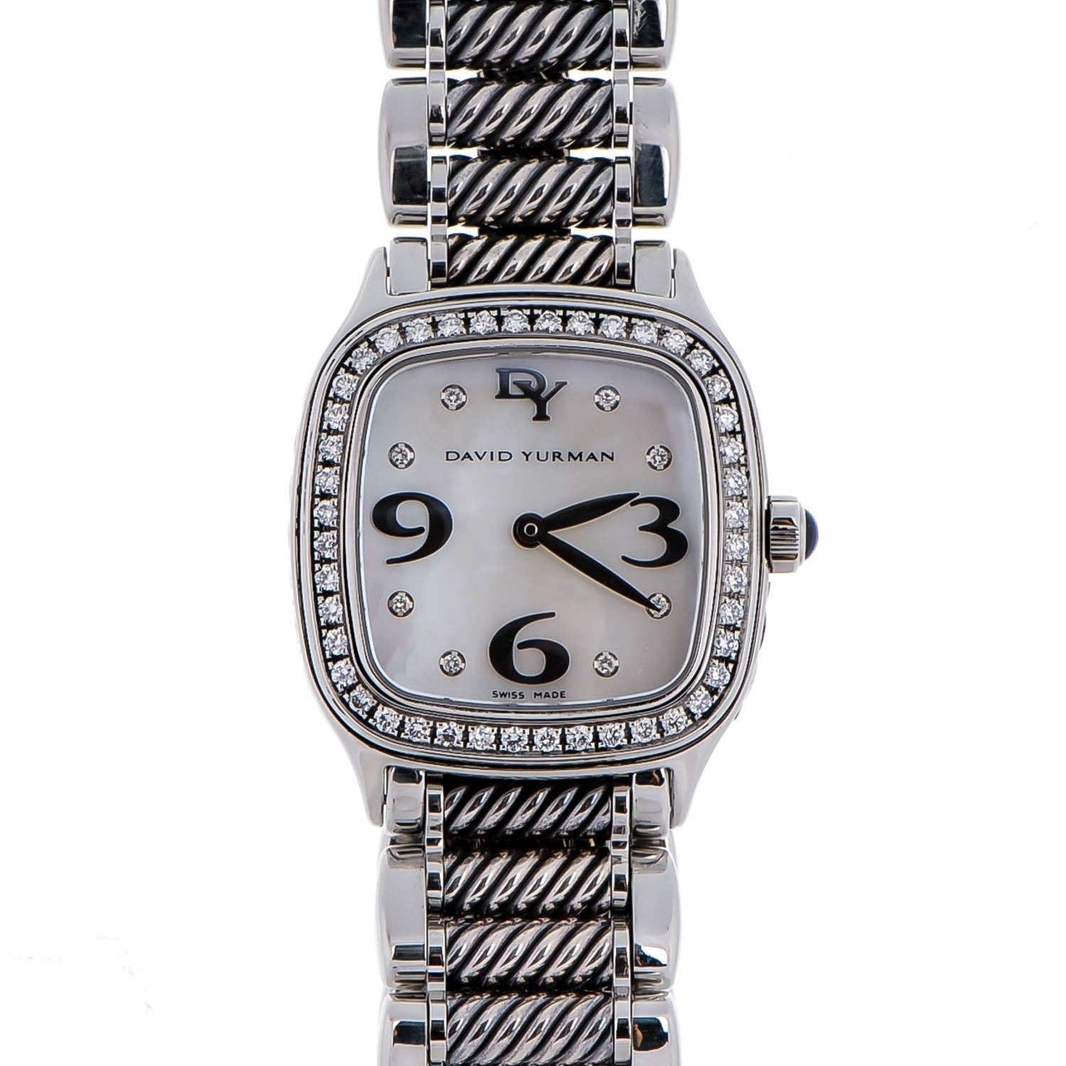 David Yurman Stainless Steel Diamond Bezel Mother of Pearl 25mm Thoroughbred Quartz Watch 1 of 8