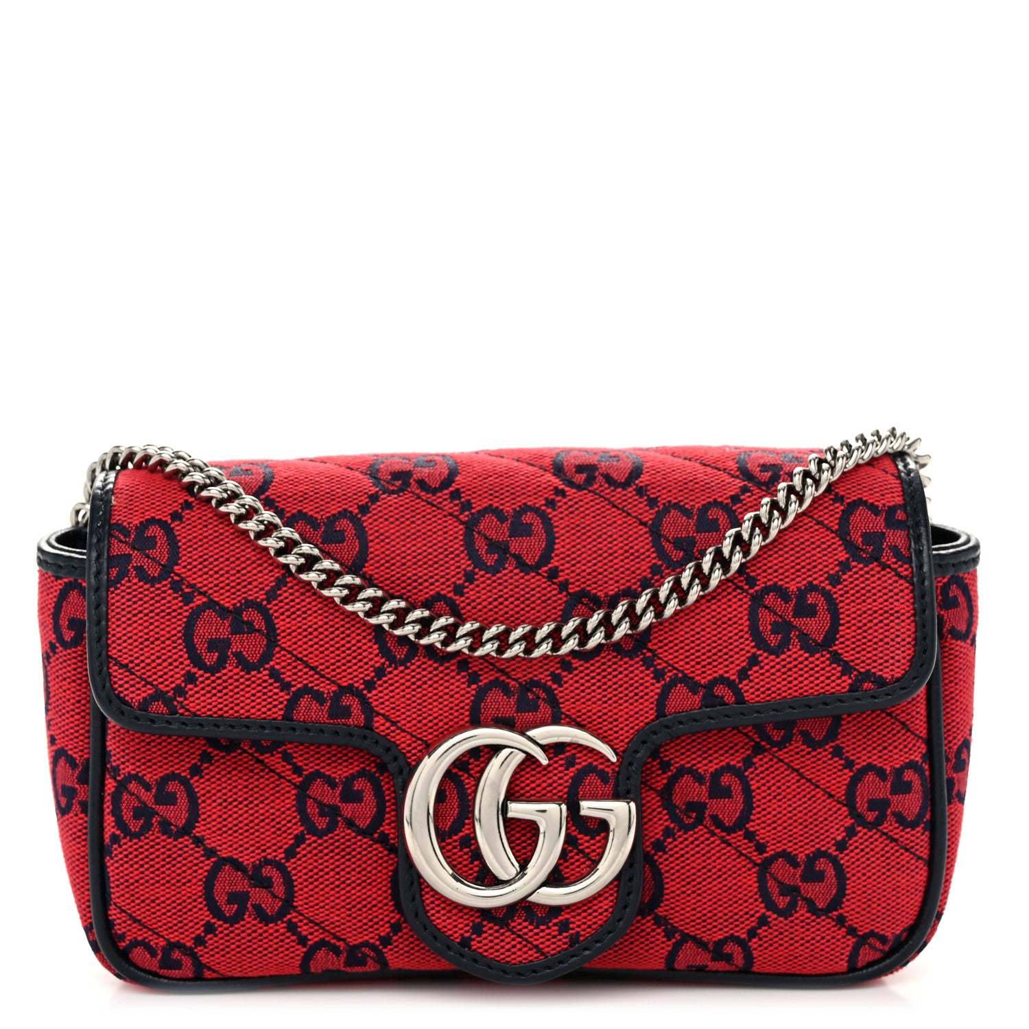 Gucci Monogram Multicolor Matelasse Diagonal Super Mini GG Marmont Shoulder Bag Red Blue 1 of 10