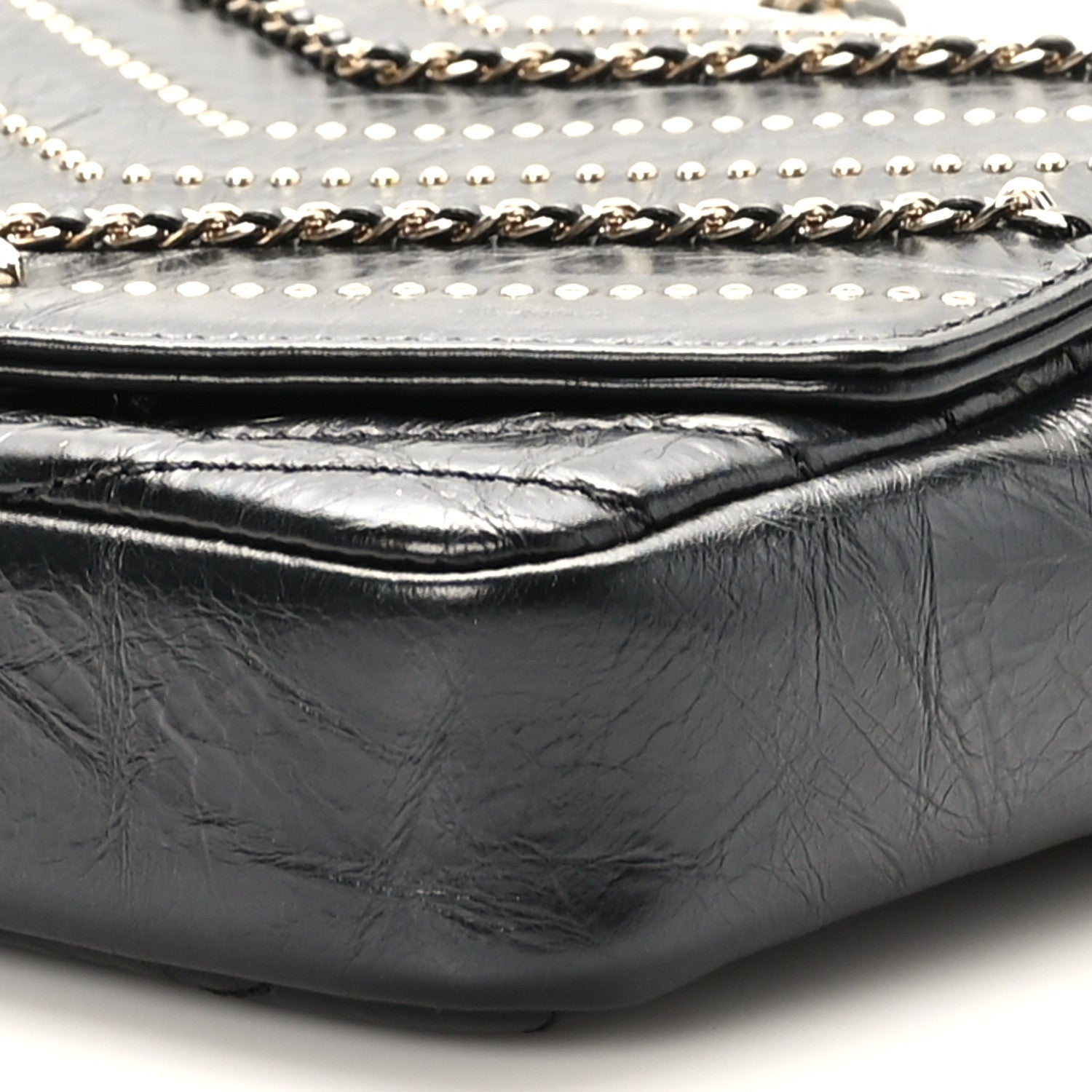 Chanel Crumpled Calfskin Chevron Chain Mini Square Flap Black 9 of 9
