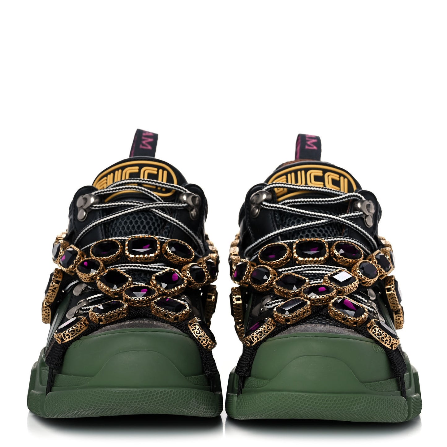 X SEGA Mesh Suede Calfskin Removable Crystals Flashtrek Sneakers 37.5 Loess Black Olive Green