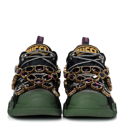 Gucci X SEGA Mesh Suede Calfskin Removable Crystals Flashtrek Sneakers 37.5 Loess Black Olive Green 2 of 8