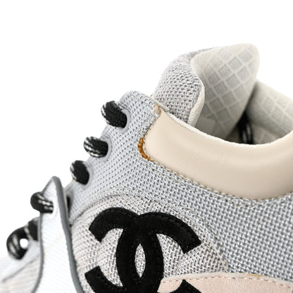 Chanel Nylon Calfskin Suede Womens CC Sneakers 40 Grey White 9 of 12