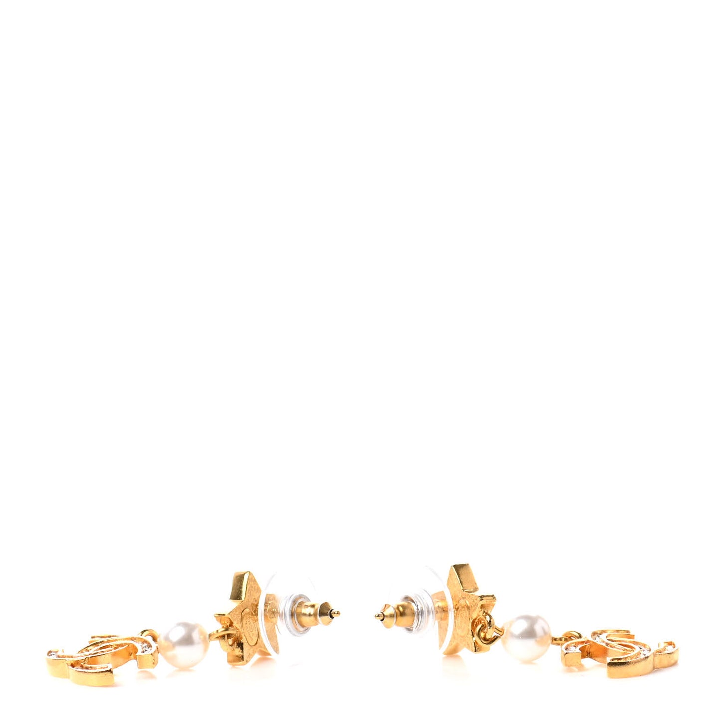 Crystal Pearl CC Star Drop Earrings Gold
