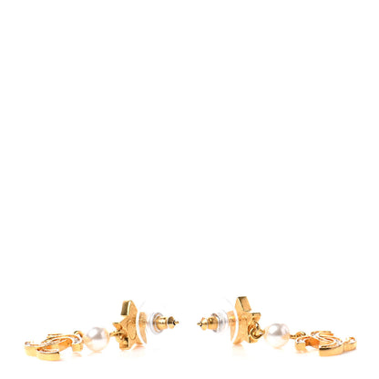 Chanel Crystal Pearl CC Star Drop Earrings Gold 3 of 4