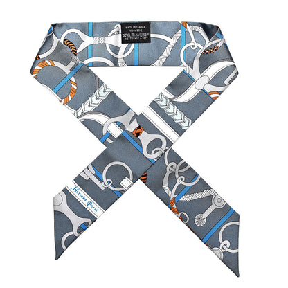 Hermes Silk Panoplie Equestre Twilly Gris Bleuete Blanc 1 of 4