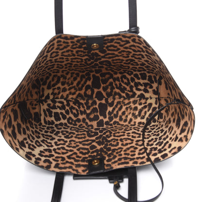 Saint Laurent Calfskin Large Leopard Print Shopping Tote Black 6 of 13