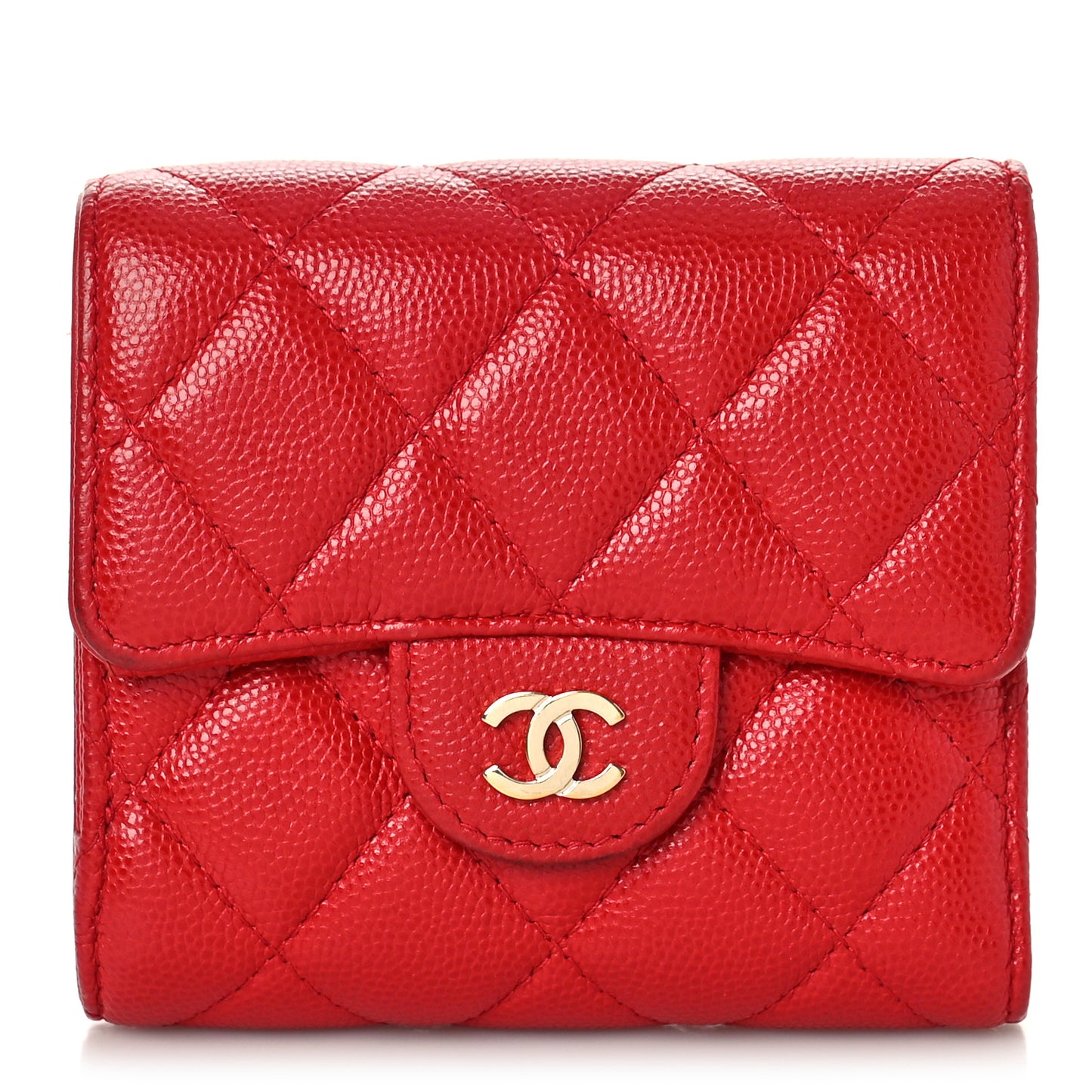 Caviar Quilted Compact Flap Wallet Red