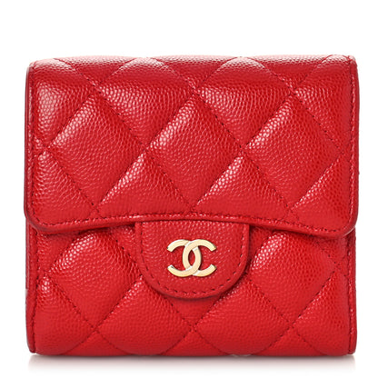 Chanel Caviar Quilted Compact Flap Wallet Red 1 of 11