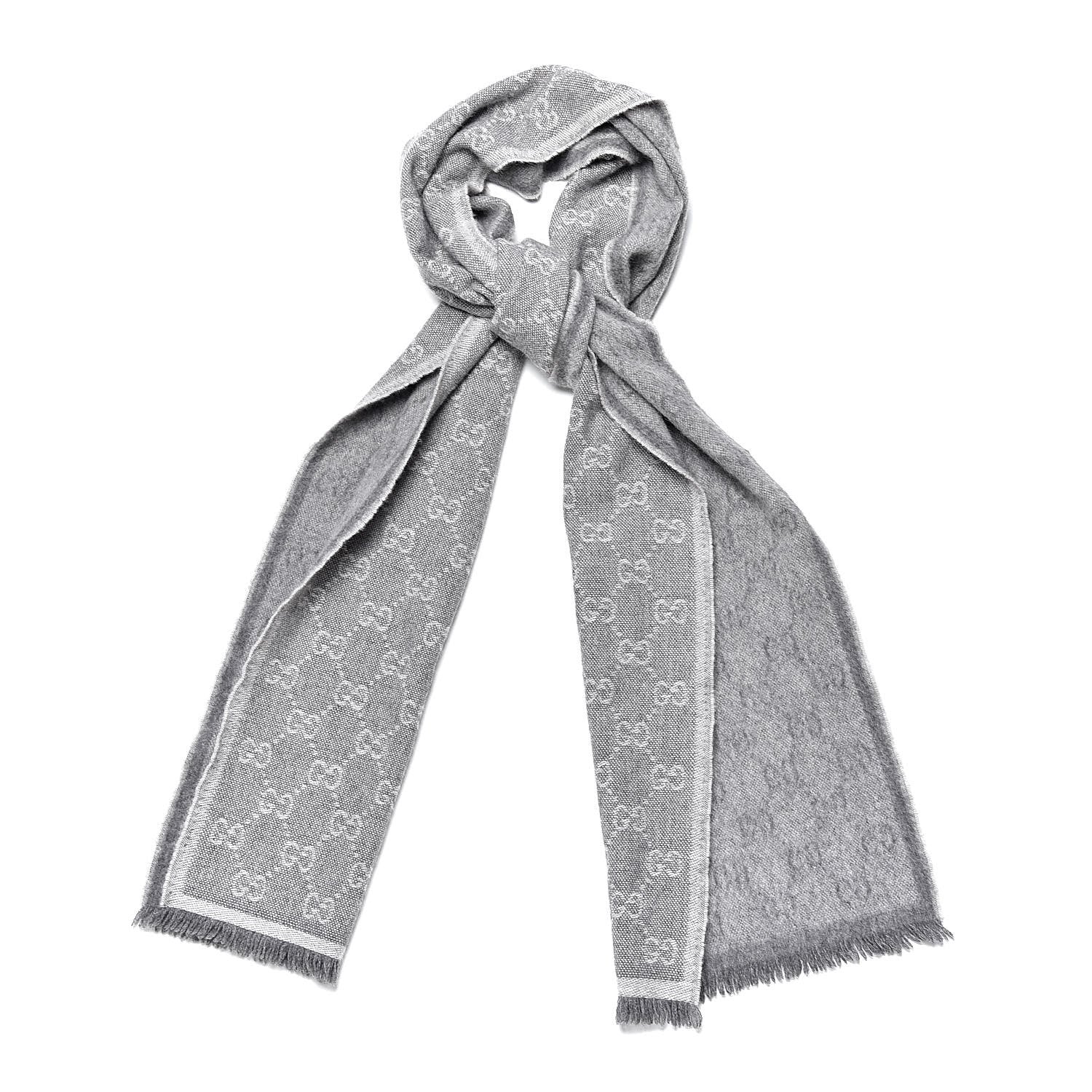 Gucci Wool Angora Monogram Fringe Scarf Gray 1 of 4