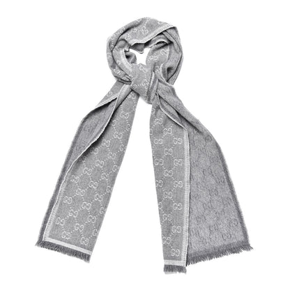 Gucci Wool Angora Monogram Fringe Scarf Gray 1 of 4