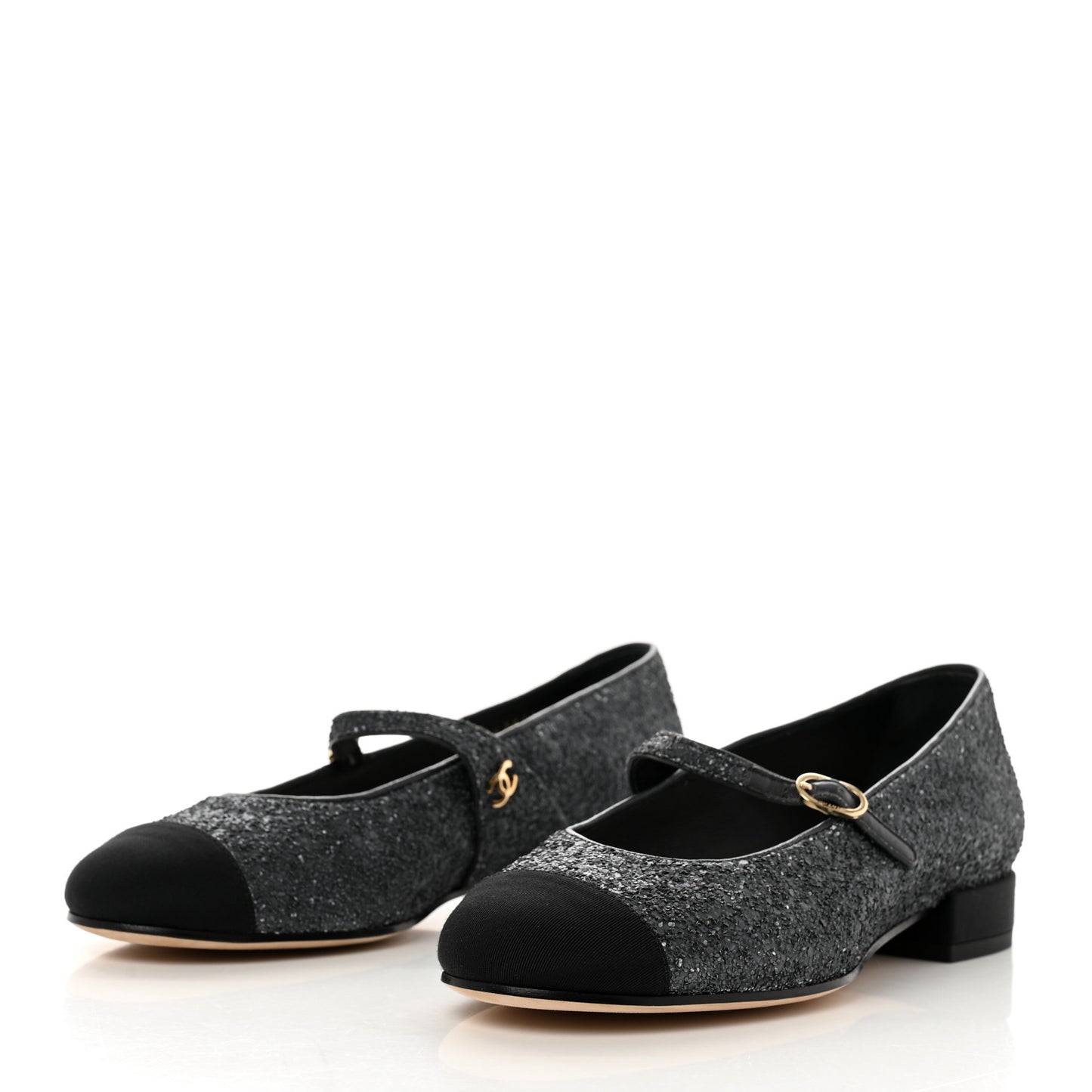 Glitter Grosgrain Cap Toe Mary Jane Flats 36.5 Gray