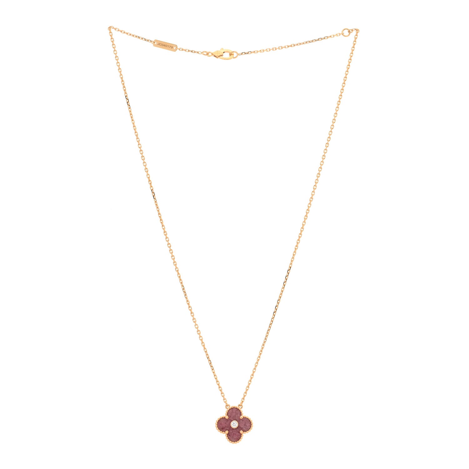 Van Cleef & Arpels 18K Rose Gold Diamond Rhodonite Vintage Alhambra Pendant Necklace 2 of 4