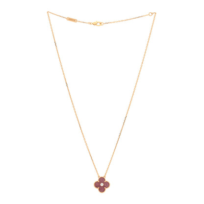 Van Cleef & Arpels 18K Rose Gold Diamond Rhodonite Vintage Alhambra Pendant Necklace 2 of 4
