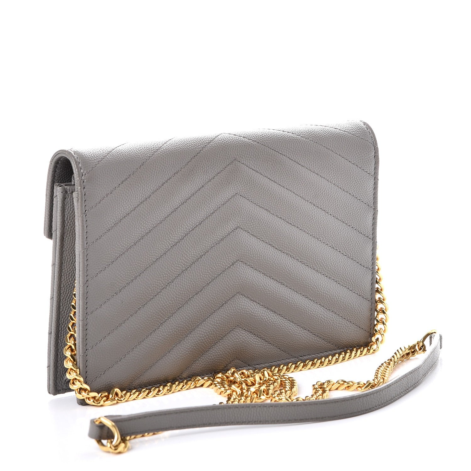 Saint Laurent Grain De Poudre Matelasse Chevron Monogram Envelope Chain Wallet Fog 3 of 9