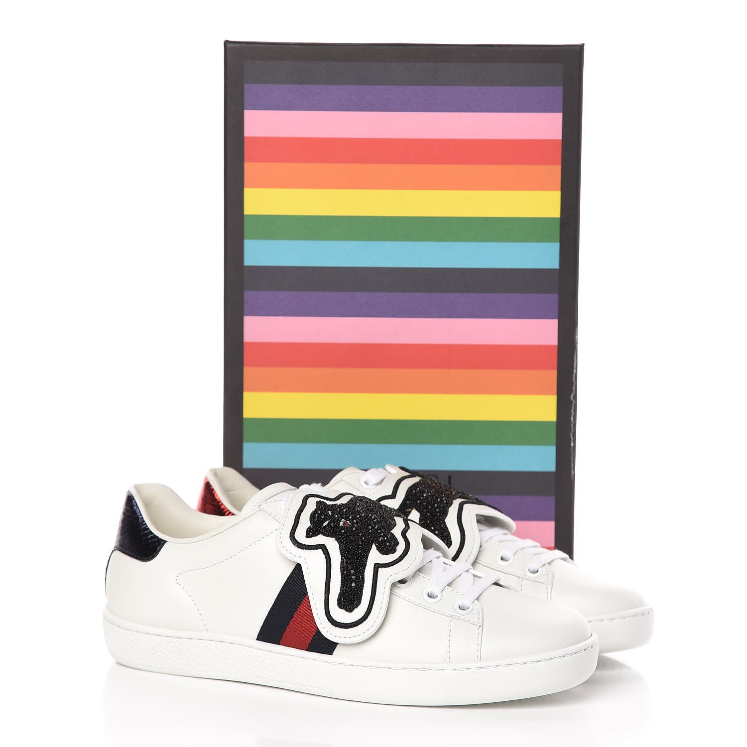 Gucci Calfskin Ayers Crystal Panther Embroidered Womens Ace Sneakers 37 White 11 of 11