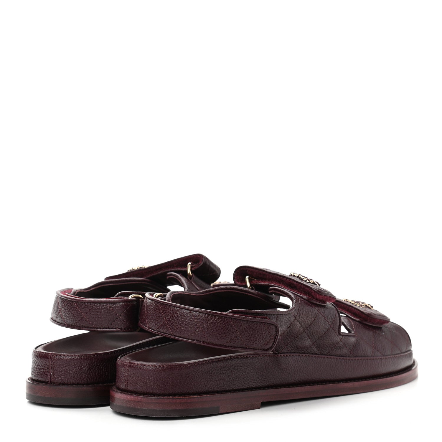 Chanel Grained Calfskin Quilted Velcro Dad Sandals 41 Burgundy 5 of 9